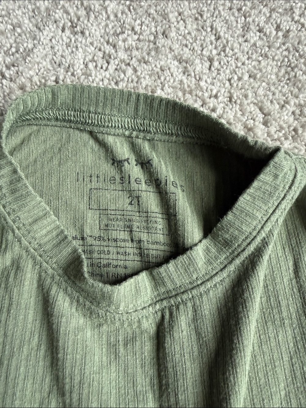 Little Sleepies Olive Green Ribbed Long Sleeve Pajama Set - Picture 3 of 4